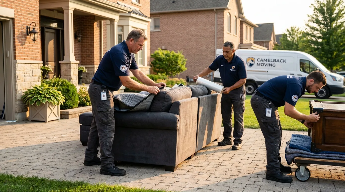 Large estate moving crew wrapping furniture in Webster, TX